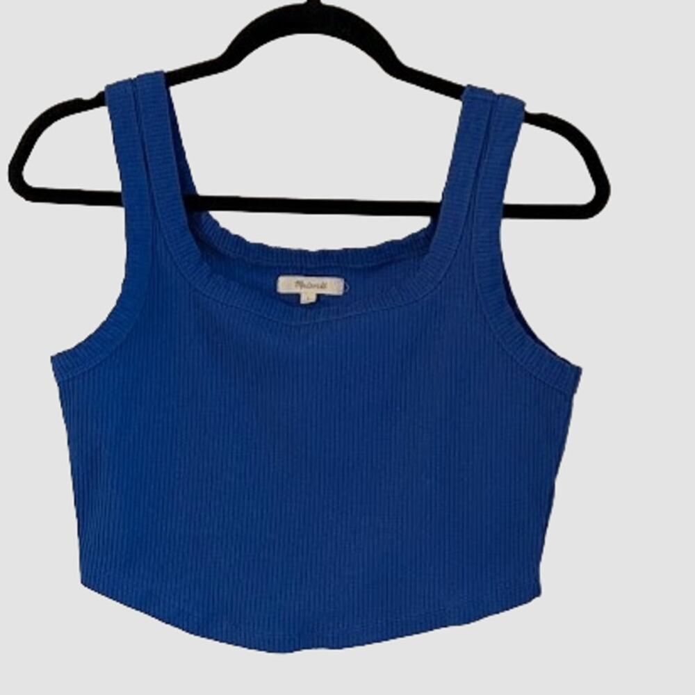 Madewell Ribbed Crop Tank Top Blue Sleeveless Square Neck Size L